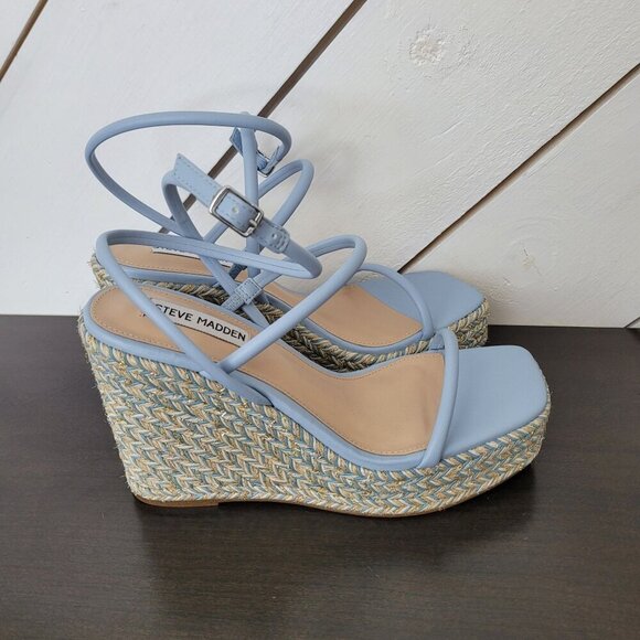 NEW Steve Madden Womens Unify Platform Wedge Sandals Multi Raffia 10M - Picture 2 of 10